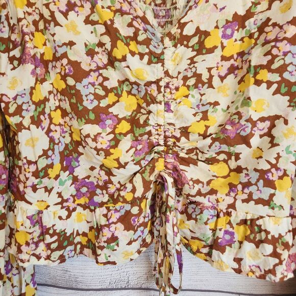 Sanctuary M floral Y2k Cottagecore fairy bell sleeve cinched crop top - Picture 2 of 8
